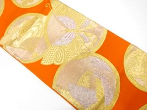 アンティーク　丸紋に蝶・扇模様織り出し袋帯（材料）